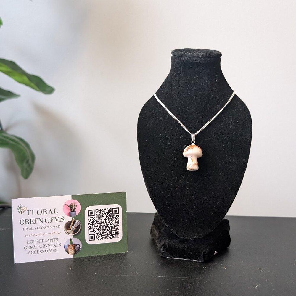 Marble Onyx, Mushroom stone, Sterling Silver Pendant